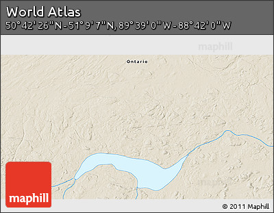 Shaded Relief 3D Map of the Area around 50° 55' 47" N, 89° 10' 30" W
