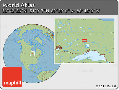 Savanna Style Location Map of the Area around 50° 55' 47" N, 89° 10' 30" W