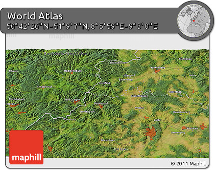 Satellite 3D Map of the Area around 50° 55' 47" N, 8° 34' 29" E