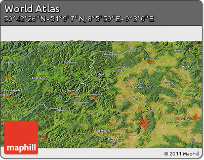 Satellite 3D Map of the Area around 50° 55' 47" N, 8° 34' 29" E