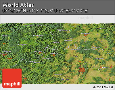 Satellite 3D Map of the Area around 50° 55' 47" N, 8° 34' 29" E