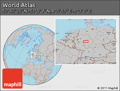 Gray Location Map of the Area around 50° 55' 47" N, 8° 34' 29" E