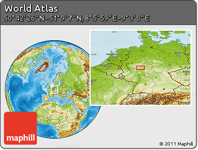 Physical Location Map of the Area around 50° 55' 47" N, 8° 34' 29" E