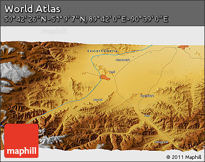 Physical 3D Map of the Area around 50° 55' 47" N, 90° 10' 30" E