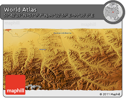 Physical 3D Map of the Area around 50° 55' 47" N, 91° 1' 30" E