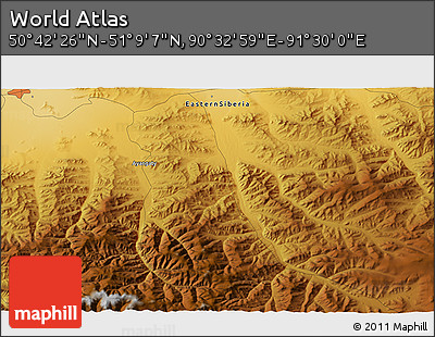 Physical 3D Map of the Area around 50° 55' 47" N, 91° 1' 30" E