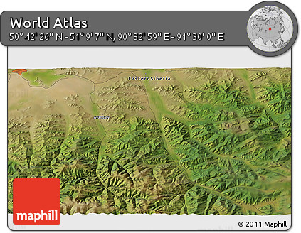 Satellite 3D Map of the Area around 50° 55' 47" N, 91° 1' 30" E