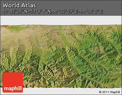 Satellite 3D Map of the Area around 50° 55' 47" N, 91° 1' 30" E