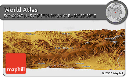 Physical Panoramic Map of the Area around 50° 55' 47" N, 91° 52' 30" E