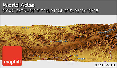 Physical Panoramic Map of the Area around 50° 55' 47" N, 91° 52' 30" E