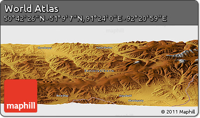 Physical Panoramic Map of the Area around 50° 55' 47" N, 91° 52' 30" E