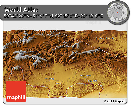 Physical 3D Map of the Area around 50° 55' 47" N, 92° 43' 29" E