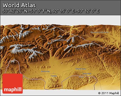 Physical 3D Map of the Area around 50° 55' 47" N, 92° 43' 29" E