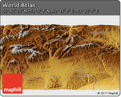 Physical 3D Map of the Area around 50° 55' 47" N, 92° 43' 29" E