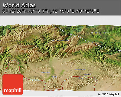 Satellite 3D Map of the Area around 50° 55' 47" N, 92° 43' 29" E