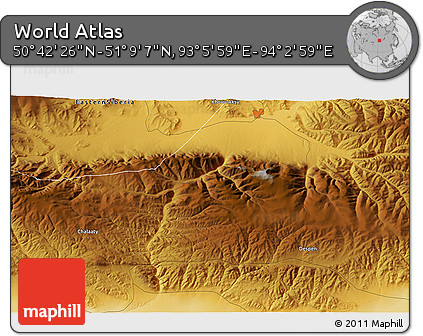 Physical 3D Map of the Area around 50° 55' 47" N, 93° 34' 29" E