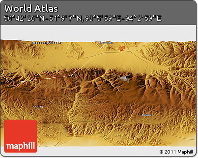 Physical 3D Map of the Area around 50° 55' 47" N, 93° 34' 29" E