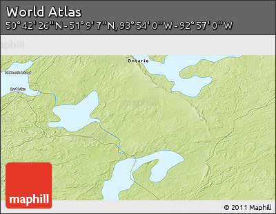 Physical 3D Map of the Area around 50° 55' 47" N, 93° 25' 30" W