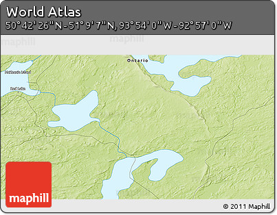 Physical 3D Map of the Area around 50° 55' 47" N, 93° 25' 30" W