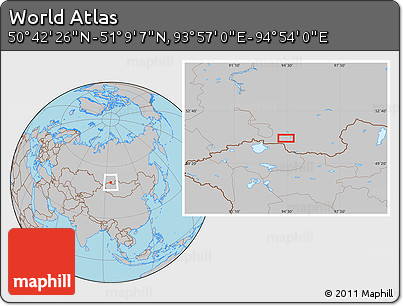 Gray Location Map of the Area around 50° 55' 47" N, 94° 25' 30" E