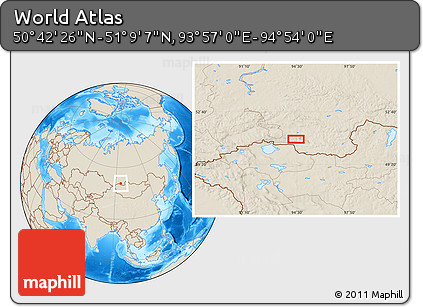 Shaded Relief Location Map of the Area around 50° 55' 47" N, 94° 25' 30" E