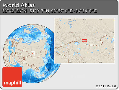 Shaded Relief Location Map of the Area around 50° 55' 47" N, 94° 25' 30" E