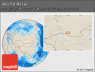 Shaded Relief Location Map of the Area around 50° 55' 47" N, 94° 25' 30" E