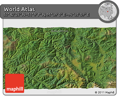 Satellite 3D Map of the Area around 50° 55' 47" N, 96° 7' 30" E