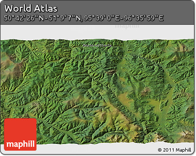 Satellite 3D Map of the Area around 50° 55' 47" N, 96° 7' 30" E