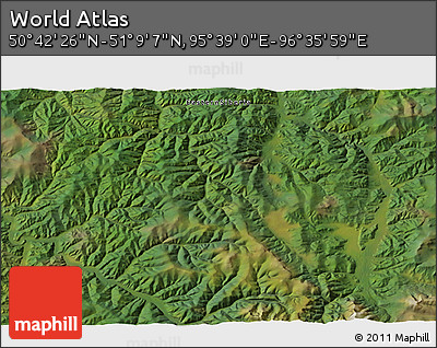Satellite 3D Map of the Area around 50° 55' 47" N, 96° 7' 30" E
