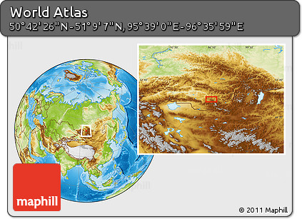 Physical Location Map of the Area around 50° 55' 47" N, 96° 7' 30" E