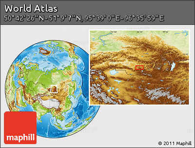 Physical Location Map of the Area around 50° 55' 47" N, 96° 7' 30" E