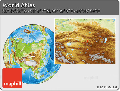 Physical Location Map of the Area around 50° 55' 47" N, 96° 7' 30" E