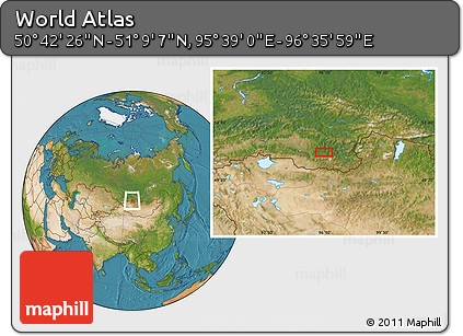 Satellite Location Map of the Area around 50° 55' 47" N, 96° 7' 30" E