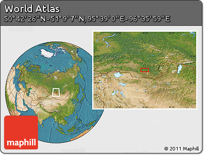 Satellite Location Map of the Area around 50° 55' 47" N, 96° 7' 30" E