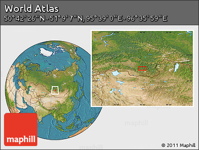 Satellite Location Map of the Area around 50° 55' 47" N, 96° 7' 30" E