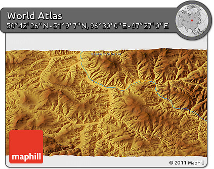 Physical 3D Map of the Area around 50° 55' 47" N, 96° 58' 29" E