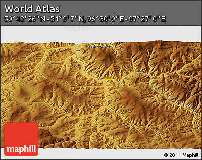 Physical 3D Map of the Area around 50° 55' 47" N, 96° 58' 29" E