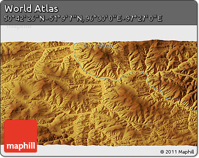 Physical 3D Map of the Area around 50° 55' 47" N, 96° 58' 29" E