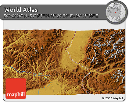 Physical 3D Map of the Area around 50° 55' 47" N, 97° 49' 29" E