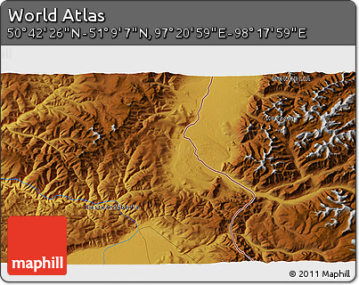 Physical 3D Map of the Area around 50° 55' 47" N, 97° 49' 29" E