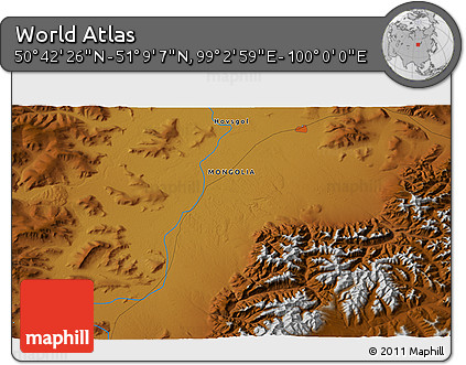 Physical 3D Map of the Area around 50° 55' 47" N, 99° 31' 30" E