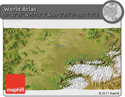 Satellite 3D Map of the Area around 50° 55' 47" N, 99° 31' 30" E