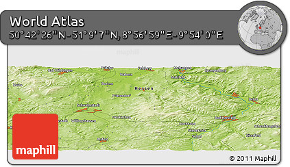 Physical Panoramic Map of the Area around 50° 55' 47" N, 9° 25' 30" E