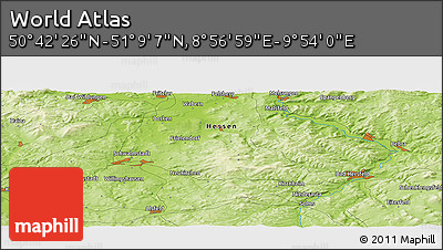 Physical Panoramic Map of the Area around 50° 55' 47" N, 9° 25' 30" E