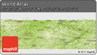 Physical Panoramic Map of the Area around 50° 55' 47" N, 9° 25' 30" E