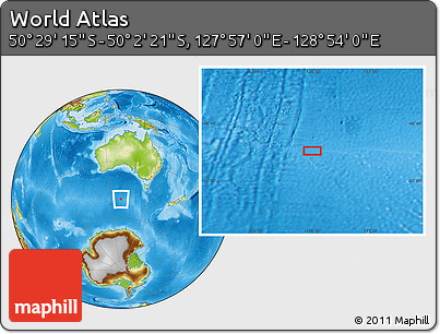 Physical Location Map of the Area around 50° 15' 48" S, 128° 25' 30" E