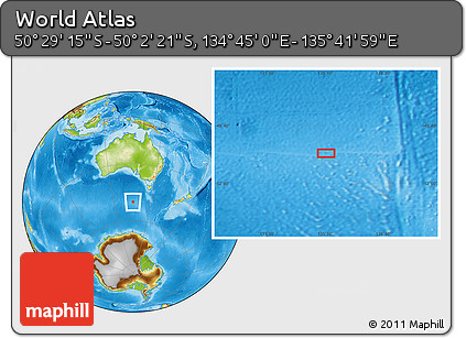 Physical Location Map of the Area around 50° 15' 48" S, 135° 13' 29" E