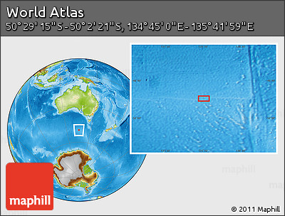 Physical Location Map of the Area around 50° 15' 48" S, 135° 13' 29" E