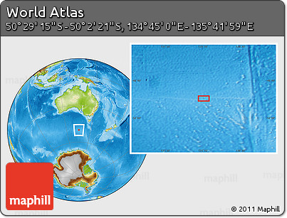 Physical Location Map of the Area around 50° 15' 48" S, 135° 13' 29" E